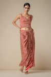 Gulabo By Abu Sandeep_Red Modal Satin Print Bandhani Cowl Neck Bandhej Crop Blouse _Online_at_Aza_Fashions