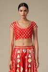 Buy_Gulabo by Abu Sandeep_Red Modal Chanderi Embroidered Gota Lace Round Geometric Work Blouse _Online_at_Aza_Fashions