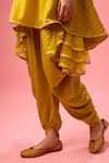 Shop_Nikasha_Yellow 100% Pure Silk Crepe Neckline Asymmetric Kurta And Dhoti Pant Set _Online_at_Aza_Fashions