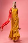 Buy_Nikasha_Yellow 100% Pure Crepe Silk Foil Embroidered Neckline Kurta And Sharara Set _at_Aza_Fashions