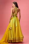 Shop_Nikasha_Yellow 100% Pure Crepe Silk Embroidered Gota V Neck Floral Lehenga Set _at_Aza_Fashions