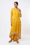 Buy_STUDIO A_Yellow Georgette Embroidery Mirror High Neck Low Anarkali With Pant _at_Aza_Fashions