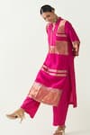 Shop_Shivani Bhargava_Pink Silk Zari Band Collar Stripe Detailed Kurta 