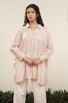 Buy_OurDve_Pink Cotton Embroidered Thread Collared Placket Top _at_Aza_Fashions