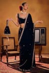 Bhawna Sethi_Brown Saree Silk Velvet Embroidered Zardosi Curved Nusrat Set With Potli _Online_at_Aza_Fashions