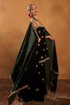 Buy_Bhawna Sethi_Green Kurta And Gharara & Shawl Silk Velvet Embroidered Thread Scoop Razia Set 