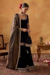 Buy_Bhawna Sethi_Blue Kurta And Sharara Silk Velvet Embroidered Zari Scoop Sultana Set _at_Aza_Fashions