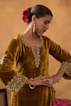 Buy_Bhawna Sethi_Yellow Kurta And Palazzo Silk Velvet Embroidered Zainab Set With Potli _Online_at_Aza_Fashions