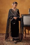 Buy_Bhawna Sethi_Black Kurta And Palazzo Silk Velvet Embroidered Zardozi V Neck Zeenat Set _at_Aza_Fashions