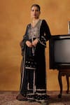 Buy_Bhawna Sethi_Black Kurta And Palazzo Silk Velvet Embroidered Zeenat Work Set With Potli _at_Aza_Fashions