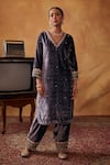 Bhawna Sethi_Purple Kurta And Salwar Silk Velvet Embroidered Zardozi Fatima Set With Potli _Online_at_Aza_Fashions