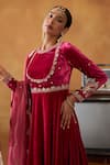 Buy_Bhawna Sethi_Pink Anarkali And Pant Silk Velvet Embroidered Jodhaa Flared Set With Potli 