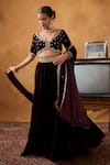 Shop_Bhawna Sethi_Purple Blouse And Lehenga Silk Velvet Embroidered Zardozi Mumtaz Waist Set _at_Aza_Fashions