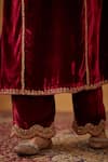 Buy_Bhawna Sethi_Maroon Kurta And Pant Silk Velvet Embroidered Zardozi Keyhole Nur Jahan Set 