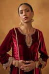 Buy_Bhawna Sethi_Maroon Kurta And Pant Silk Velvet Embroidered Nur Jahan Set With Potli _Online_at_Aza_Fashions