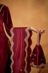 Bhawna Sethi_Maroon Kurta And Pant Silk Velvet Embroidered Nur Jahan Set With Potli _at_Aza_Fashions