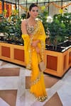 Buy_DILNAZ_Yellow Net Embroidery Sequin Border Saree _at_Aza_Fashions