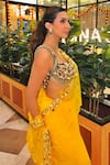 DILNAZ_Yellow Net Embroidery Sequin Border Saree _Online_at_Aza_Fashions