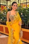 Buy_DILNAZ_Yellow Net Embroidery Sequin Border Saree _Online_at_Aza_Fashions