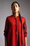 Jayati Goenka_Red Cotton Satin Solid Mandarin Collar Celestial Shirt Dress _at_Aza_Fashions