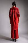 Shop_Jayati Goenka_Red Cotton Satin Solid Mandarin Collar Celestial Kurta With Trouser _at_Aza_Fashions