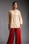 Jayati Goenka_Beige Cotton Print Handblock Collar Neck Dusk Seeker Shirt With Trouser _at_Aza_Fashions