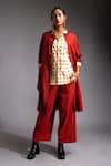 Buy_Jayati Goenka_Red Cotton Satin Print Handblock Collar Neck Venus Jacket And Pant Set _at_Aza_Fashions