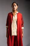 Buy_Jayati Goenka_Red Cotton Satin Print Handblock Collar Neck Venus Jacket And Pant Set _Online_at_Aza_Fashions