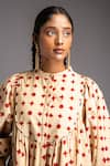 Shop_Jayati Goenka_Red Cotton Poplin Print Handblock Mandarin Collar Voyage Dusk Motif Dress _Online_at_Aza_Fashions