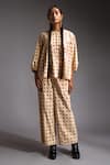 Shop_Jayati Goenka_Beige Cotton Poplin Print Handblock Swing Motif Shirt Blouse With Trouser _Online_at_Aza_Fashions