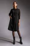 Buy_Jayati Goenka_Black Cotton Satin Solid Mandarin Collar Noir Celestial Shirt Dress _at_Aza_Fashions