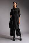 Buy_Jayati Goenka_Black Cotton Satin Solid Mandarin Collar Noir Celestial Kurta With Trouser _at_Aza_Fashions