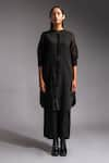 Jayati Goenka_Black Cotton Satin Solid Mandarin Collar Noir Celestial Kurta With Trouser _Online_at_Aza_Fashions