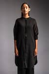 Buy_Jayati Goenka_Black Cotton Satin Solid Mandarin Collar Noir Celestial Kurta With Trouser _Online_at_Aza_Fashions