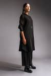 Shop_Jayati Goenka_Black Cotton Satin Solid Mandarin Collar Noir Celestial Kurta With Trouser _Online_at_Aza_Fashions