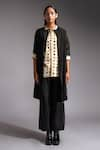 Jayati Goenka_Black Cotton Satin Print Handblock Collar Neck Venus Overlay Jacket And Pant Set _Online_at_Aza_Fashions