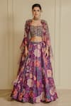 Buy_Vesture_Purple Organza Print Crystals Sweetheart Fairy Flower Embroidered Lehenga Set _at_Aza_Fashions