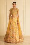 Buy_Vesture_Yellow Organza Print Tassels Round Marigold Magic Embroidered Lehenga Set _at_Aza_Fashions