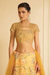 Buy_Vesture_Yellow Organza Print Tassels Round Marigold Magic Embroidered Lehenga Set _Online_at_Aza_Fashions