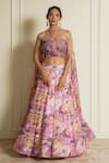 Buy_Vesture_Multi Color Organza Print Starflower Sprinkles Embroidered Kalidar Lehenga Set _at_Aza_Fashions