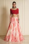 Buy_Vesture_Cream Crepe Print Floral Off Shoulder Fusion Lehenga With Blouse _at_Aza_Fashions