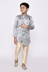 Buy_Petite Pomme_Beige Silk Embroidery Floral Woven Asymmetric Sherwani With Pyjama _at_Aza_Fashions