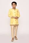Buy_Petite Pomme_Yellow Brocade, Silk Sequins, Lace Embellished Layered Sherwani With Pyjama _at_Aza_Fashions