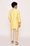 Shop_Petite Pomme_Yellow Brocade, Silk Sequins, Lace Embellished Layered Sherwani With Pyjama _at_Aza_Fashions