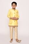Buy_Petite Pomme_Yellow Brocade, Silk Sequins, Lace Embellished Layered Sherwani With Pyjama _Online_at_Aza_Fashions