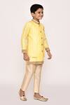Petite Pomme_Yellow Brocade, Silk Sequins, Lace Embellished Layered Sherwani With Pyjama _at_Aza_Fashions