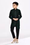 Buy_Petite Pomme_Green Silk Embroidery Sequin Threadwork Layered Sherwani With Pyjama _Online_at_Aza_Fashions