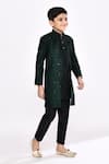 Petite Pomme_Green Silk Embroidery Sequin Threadwork Layered Sherwani With Pyjama _at_Aza_Fashions