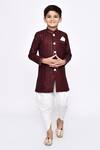 Buy_Petite Pomme_Maroon Silk Sequins Striped Sherwani With Dhoti Pant _at_Aza_Fashions