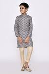 Buy_Petite Pomme_Grey Rayon, Silk Sequins, Embroidery Threadwork Kurta With Pyjama _at_Aza_Fashions